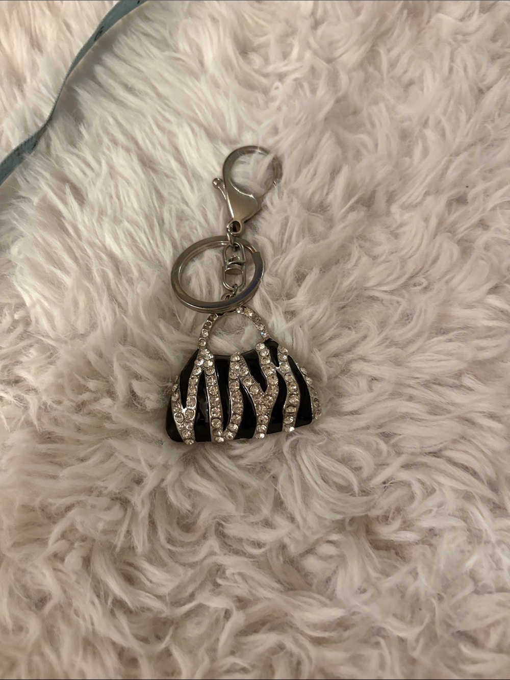 Rhinestone Zebra Mini Purse Keychain - Black & Silver